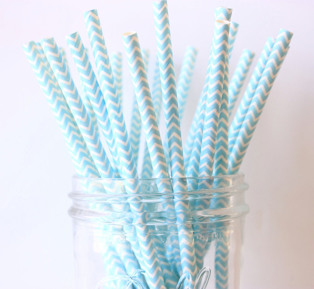 Light Blue Chevron Straws Blue Paper Straws 25 Blue Wedding