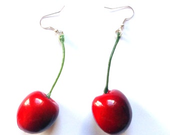 10% off with the code BDAY10 Large Red Cherry Earrings - Rockabilly, Pin Up