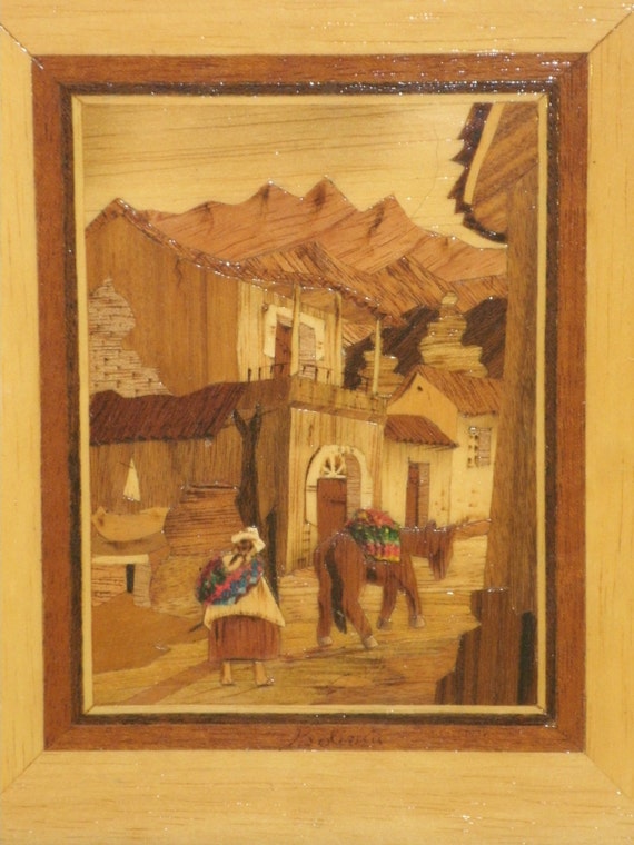 Inlaid Wood Picture Marquetry Inlay Handmade In Bolivia Native