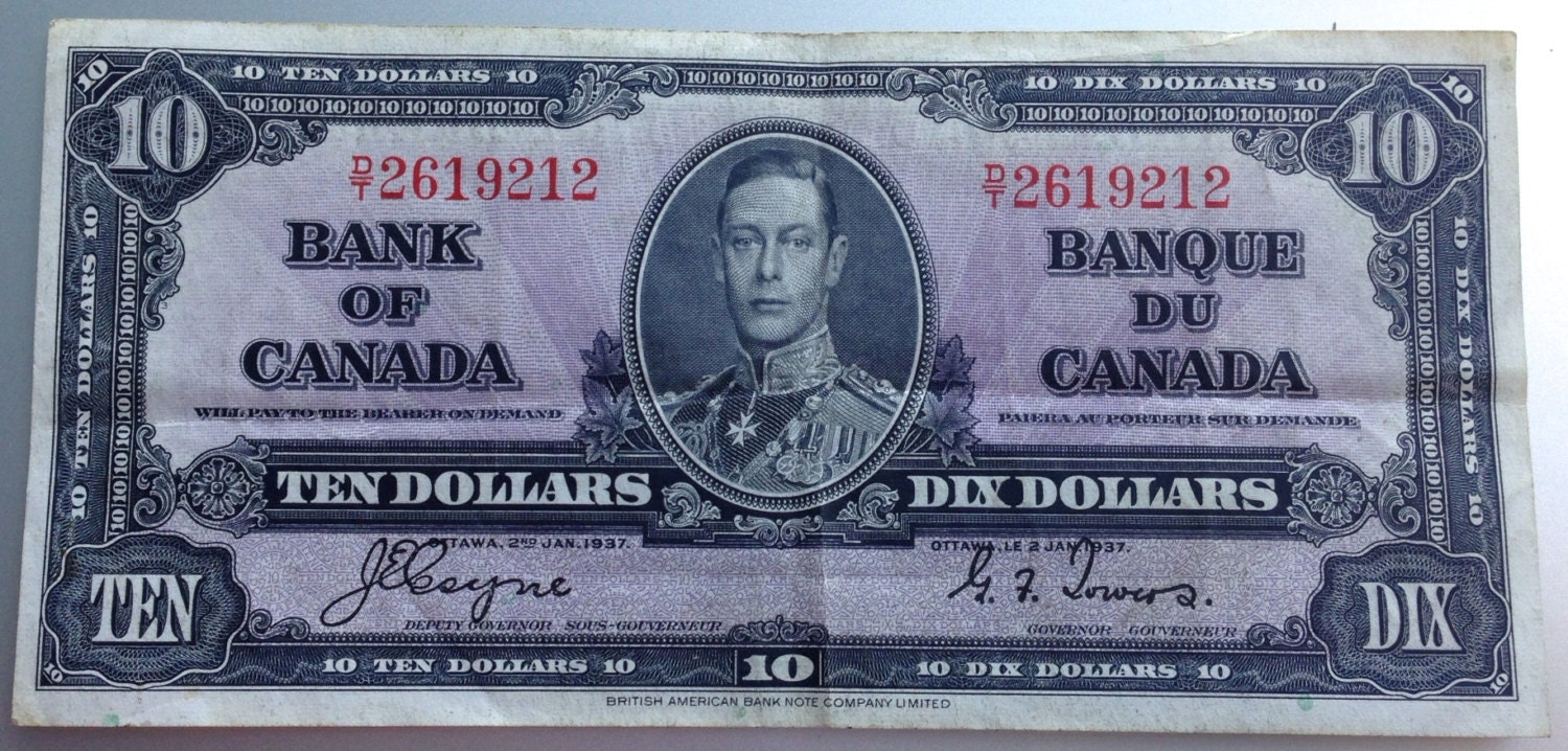 1937 King 10 Dollar Bill Canadian by on Etsy