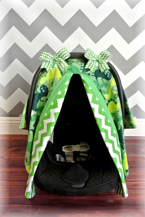 Items similar to FLANNEL, DINOSAUR, car seat cover canopy, infant car
