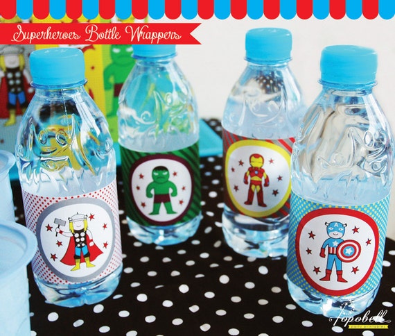 Superhero Bottle Wrappers for Superhero birthday party. INSTANT DOWNLOAD Avengers party printables. Superhero Bottle Labels. Superhero Party Il_570xn
