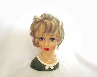 Vintage RELPO Lady Head Planter Head With Pearls Lady Head Vase Blonde Head Vase Collectible Vase Collectible Head K1940