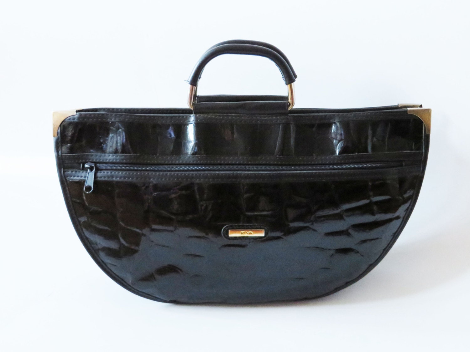 Black Patent Vegan Leather Oversized Clutch Large Handbag Faux
