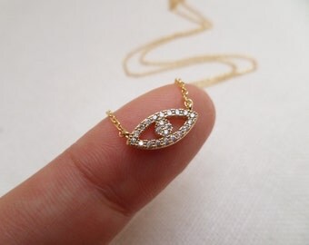 Evil eye necklace...Gold, Rose Gold or Silver evil eye necklace cubic zirconia---dainty handmade necklace, everyday, simple, birthday