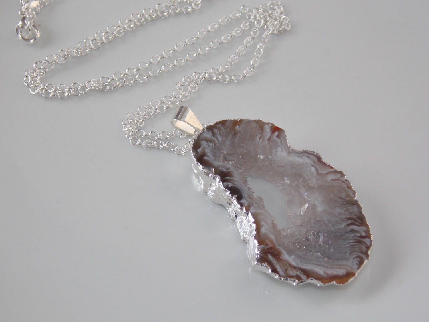 Geode Slice Necklace geode necklace electroplated in silver