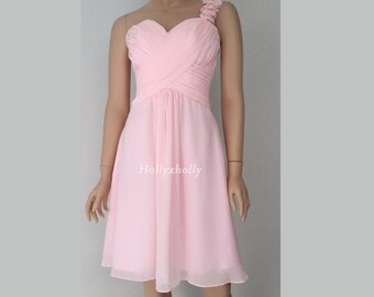 Items similar to blush pink bridesmaid dress chiffon dress with one ...