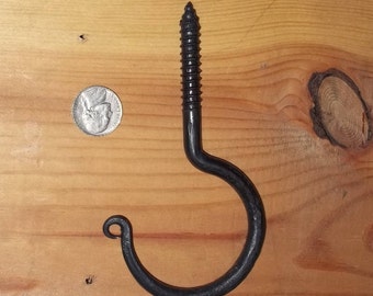 X Large Wrought Iron Rat Tail Screw Hook Blacksmith Forged - MADE TO ORDER