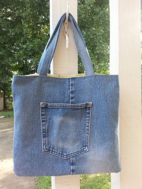 Upcycled Denim Bag made from Distressed Jeans / Eco Bag