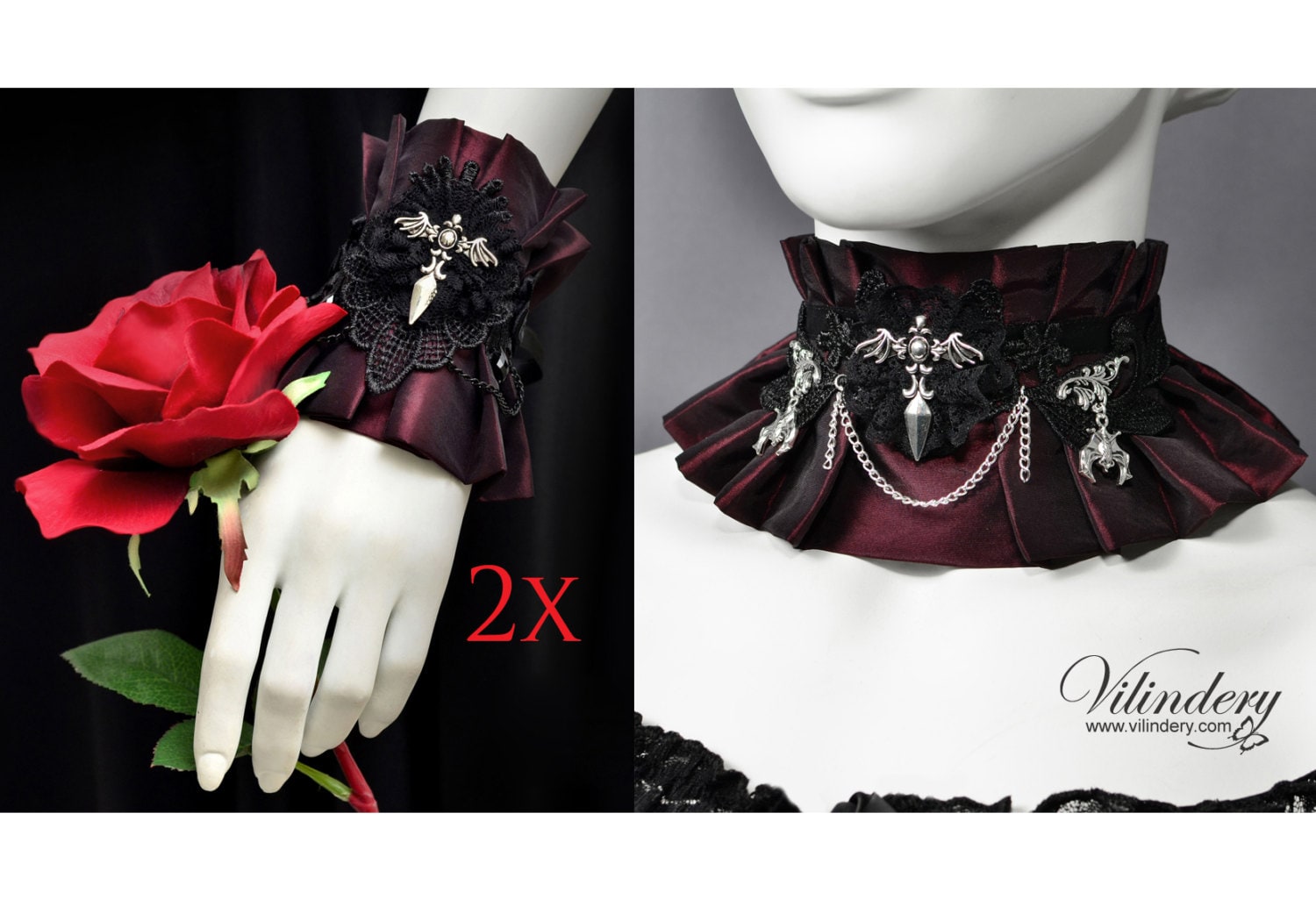 Vampire Jewelry Set Choker and PAIR of cuffs Collar