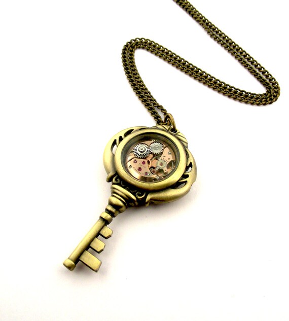 Items similar to Clockwork Key Pendant Locket Steampunk Key Locket