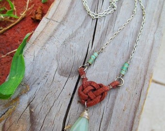 Necklace, Leather Celtic Knot and Green Jade Charm