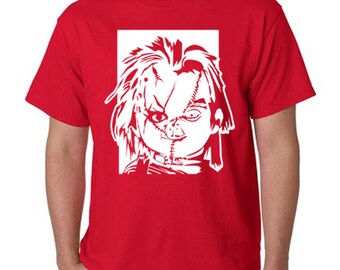 Child's Play - Chucky Inspired White Vinyl on Red T-Shirt Men Women and