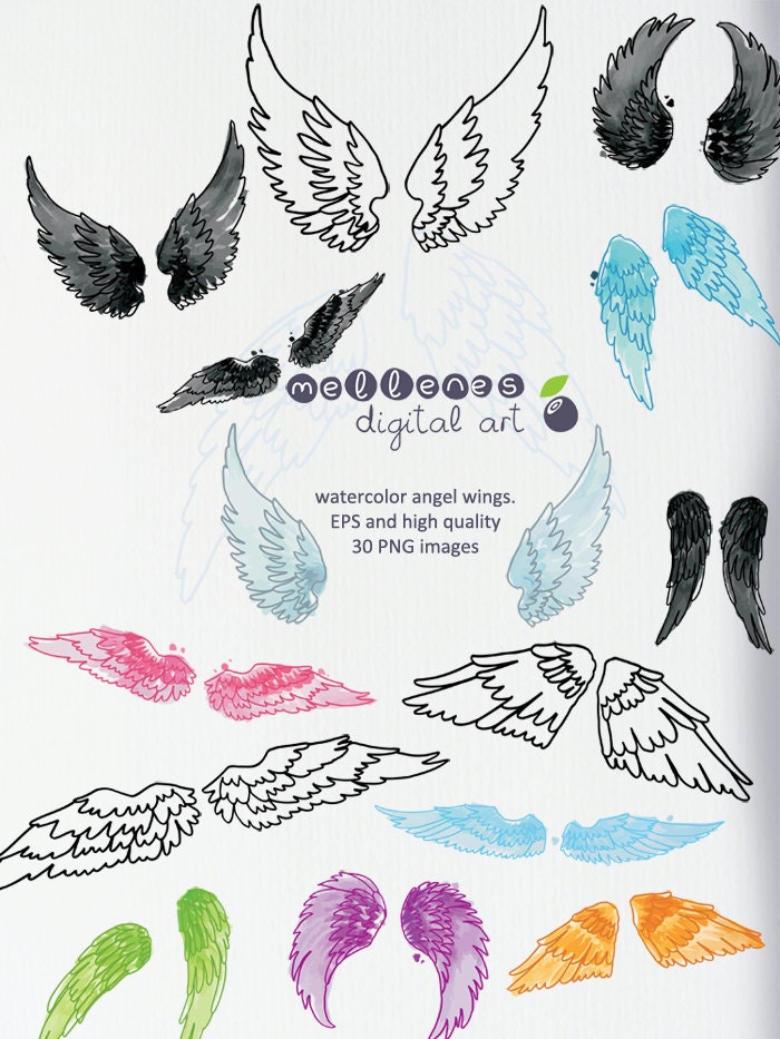 watercolor angel wings. Clip art / clipart scrapbook vector