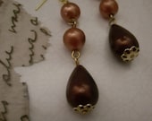 Recrafted Earrings, Dangle, mulberry/burgundy,Pierced.