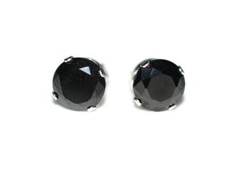 7mm Round Black Cubic Zirconia CZ Sterling Silver Stud Earrings - Black Cubic Zirconia CZ Post-Style Round Silver Earrings