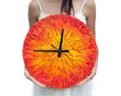 Large SUN WALL CLOCK Unique modern design clock orange red
