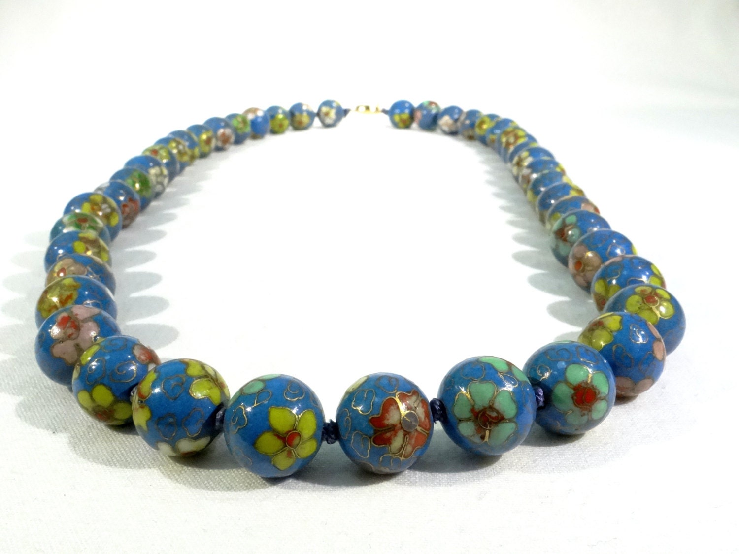 Handcrafted Chinese Cloisonne Bead Necklace by VintageArtAndCraft