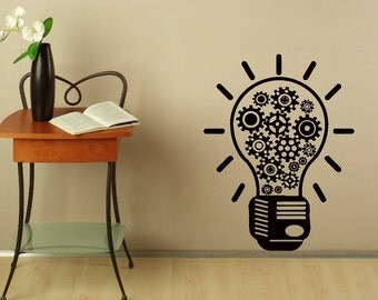 Wall Decals Bulb with Gears Decal Vinyl Sticker Home Decor Interior Art Bedroom Studio Window Decals Living Room Art Murals Chu1362
