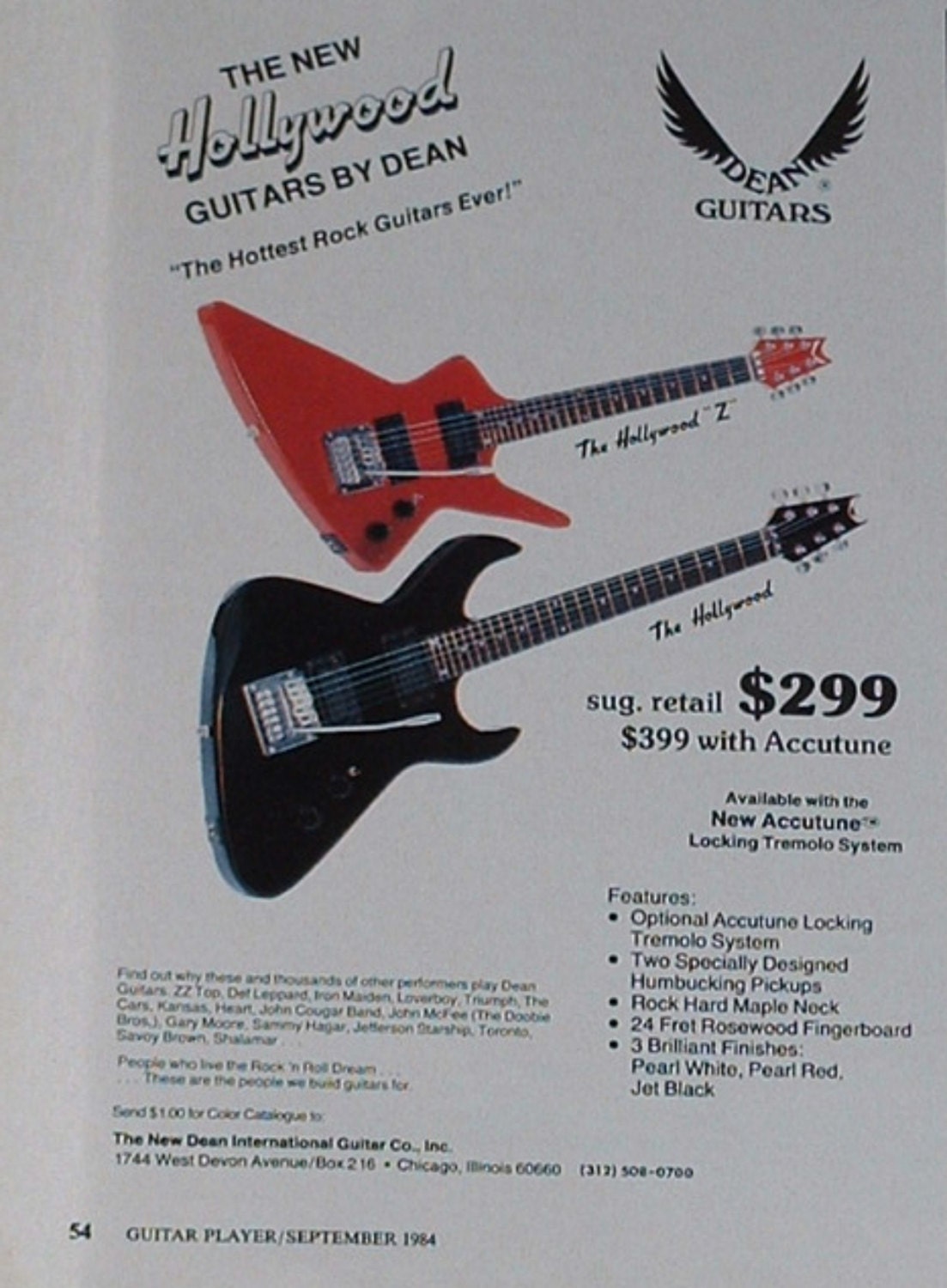 Dean Hollywood and Hollywood Z electric guitars with Accutune