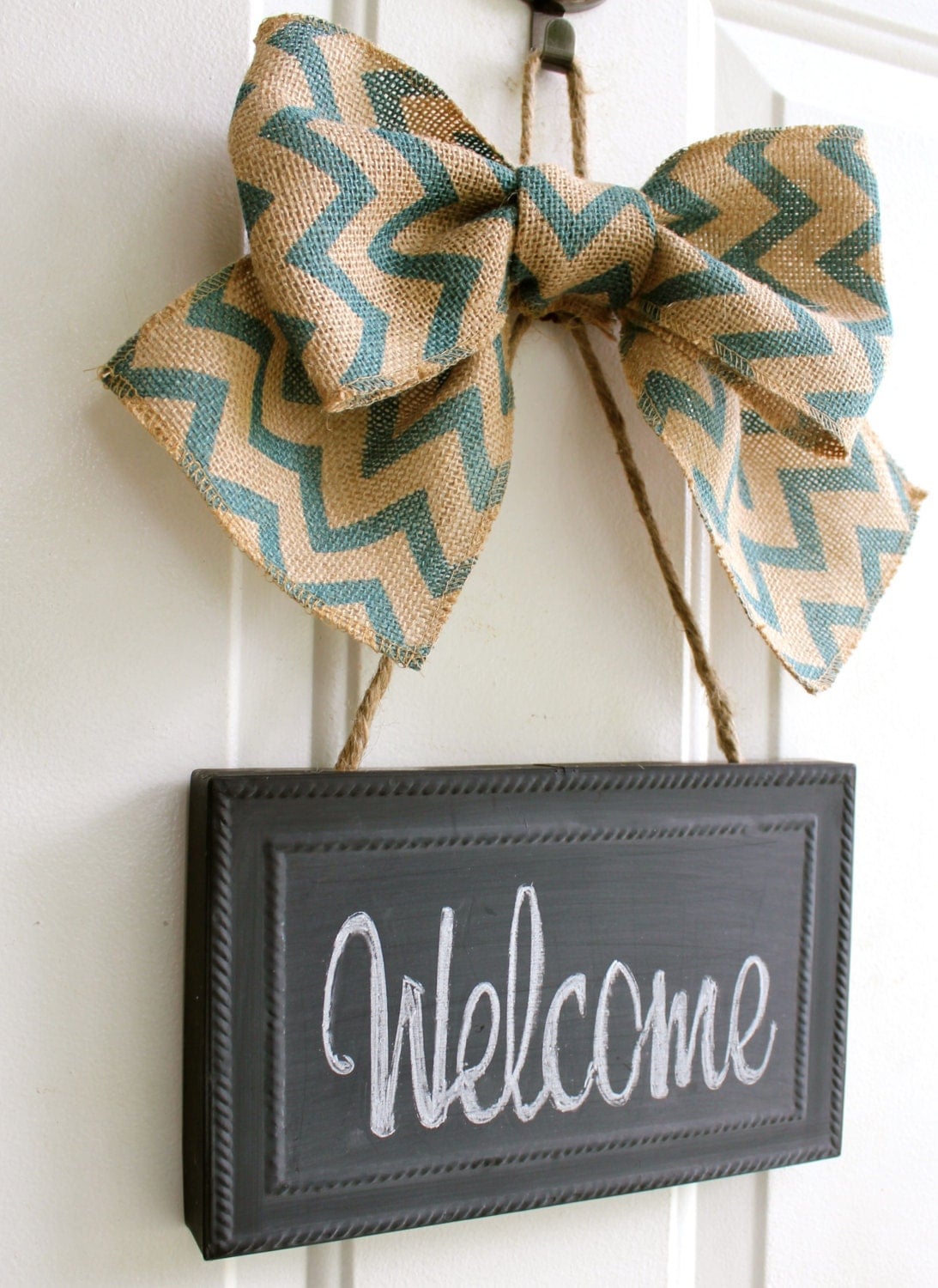 CHALKBOARD Sign Door Hanging Burlap Bow by ChalkitupDecor
