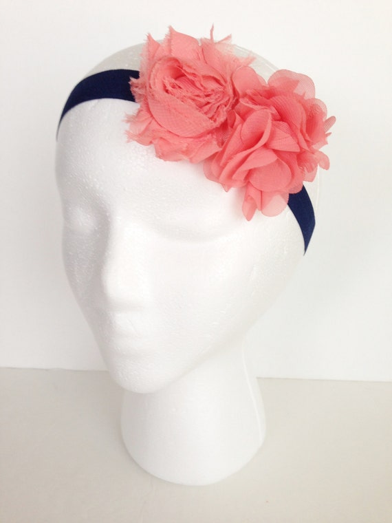 Coral & Navy Blue Headband / Coral Headbands / Wedding Flower