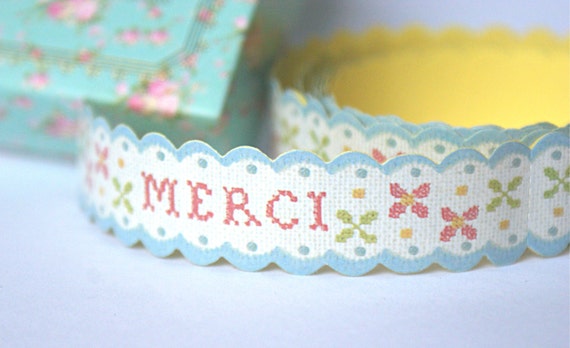 MERCI! Coffret du Couturier. French Paper Tape. Floral Washi Tape. BLUE, PINK and White Tape