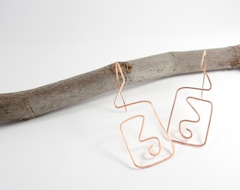 Jewelry. Copper thread through earrings. Geometric earrings. Gift for her. Dangle earrings