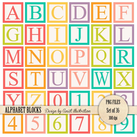 Items similar to Alphabet blocks clip art - Baby blocks - Letter blocks ...