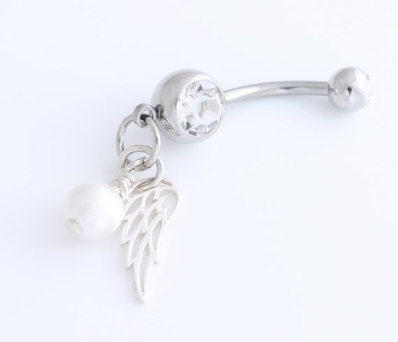 Items similar to Angel Wing Navel Ring Belly Ring-Silver Body Piercing ...