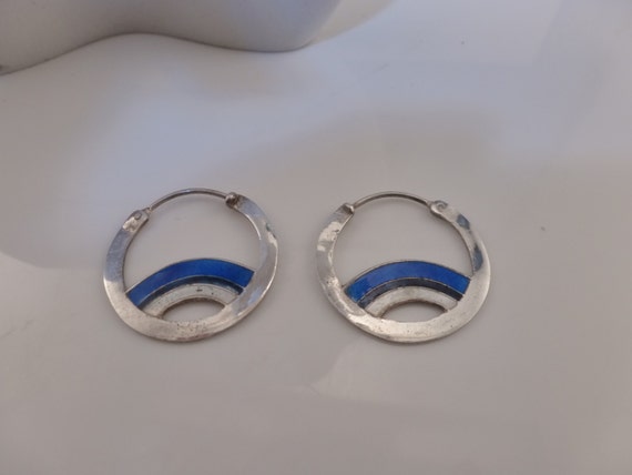 Reserved Vintage Sterling Enamel Hoop Earrings.