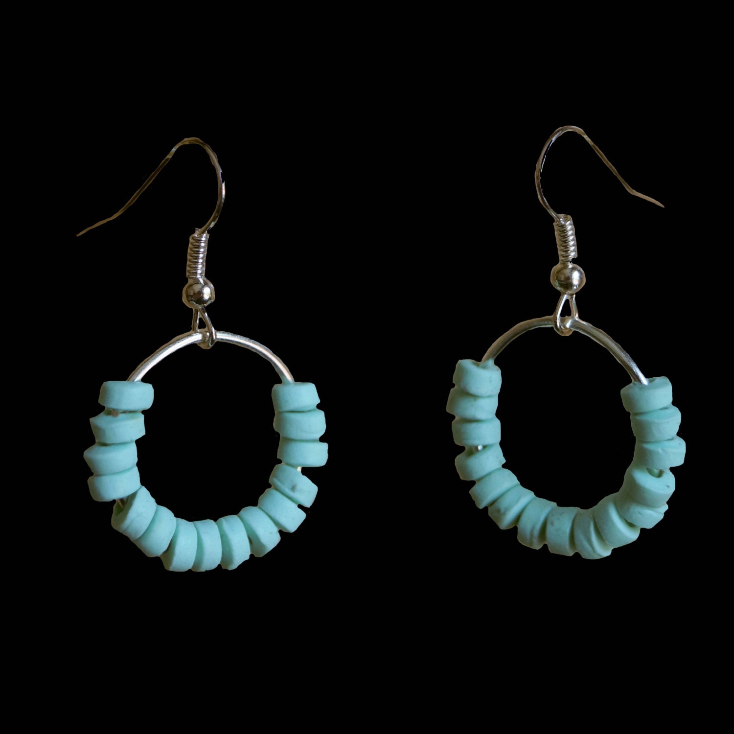Hoop Drop Earrings with Handmade Mint Green by CherryLimeUK