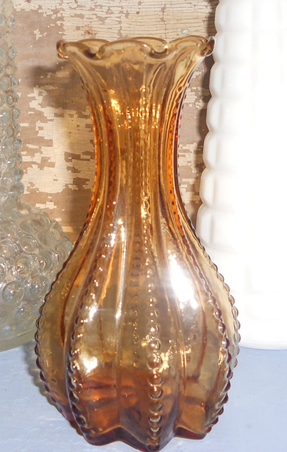 Vintage Amber Glass Starshaped Vase with by VintageVangieRose