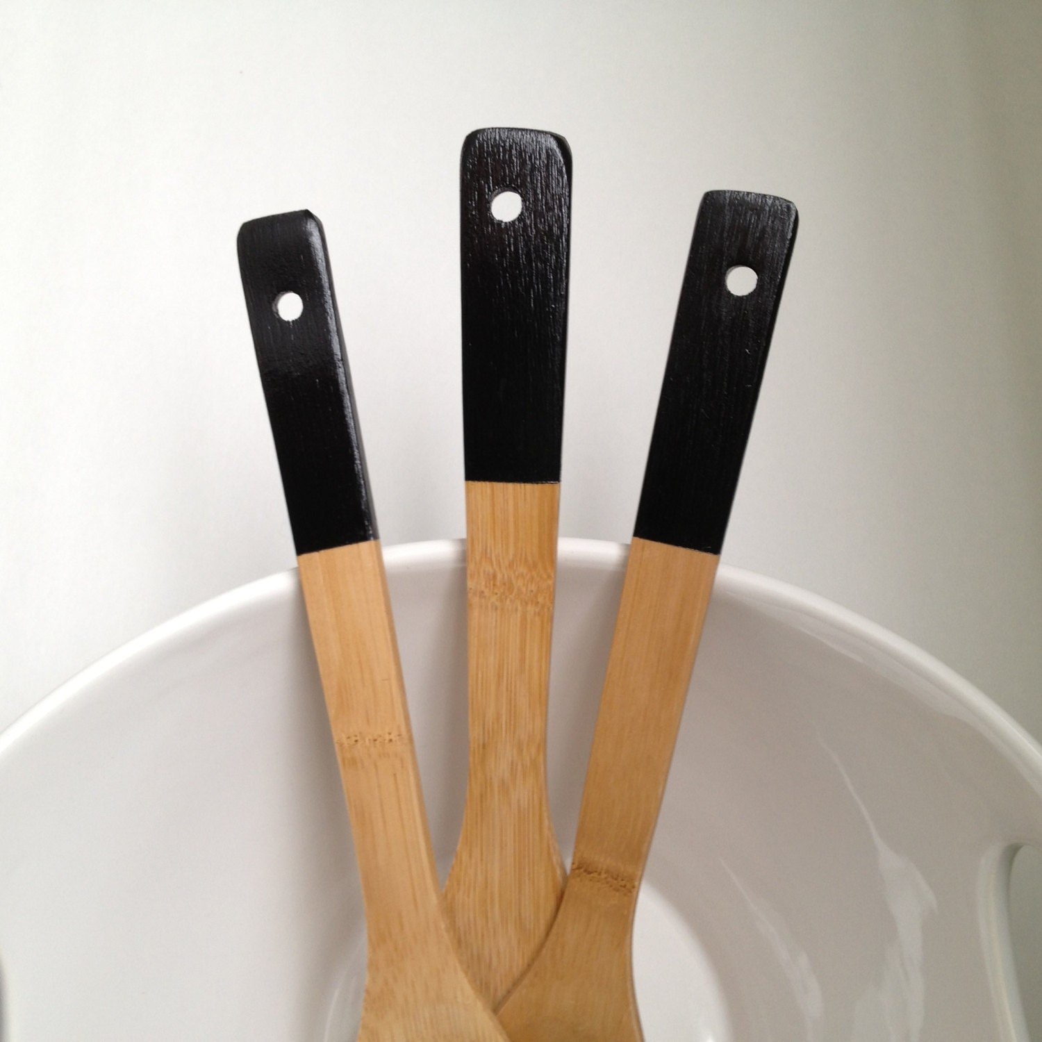 Black Painted Bamboo Wood Utensils, Set of three or four Etsy finds