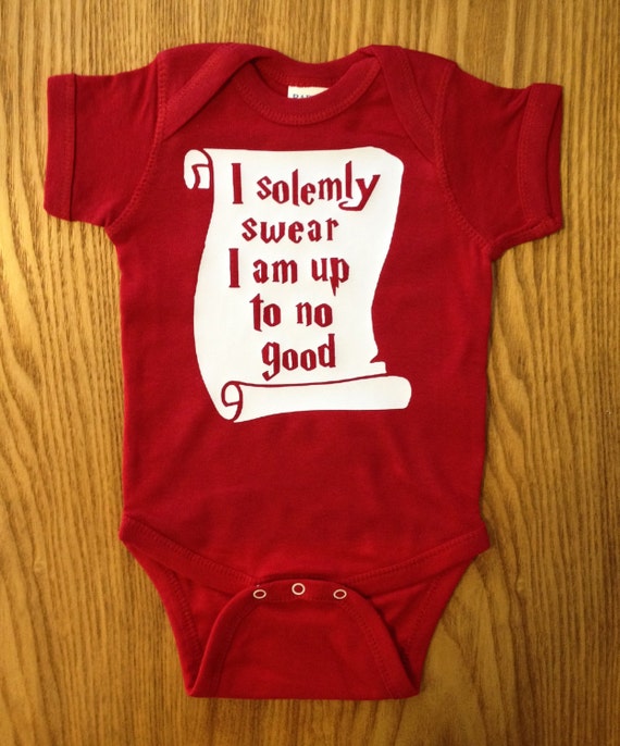 An adorable up to no good Harry Potter inspired one piece. (White vinyl)