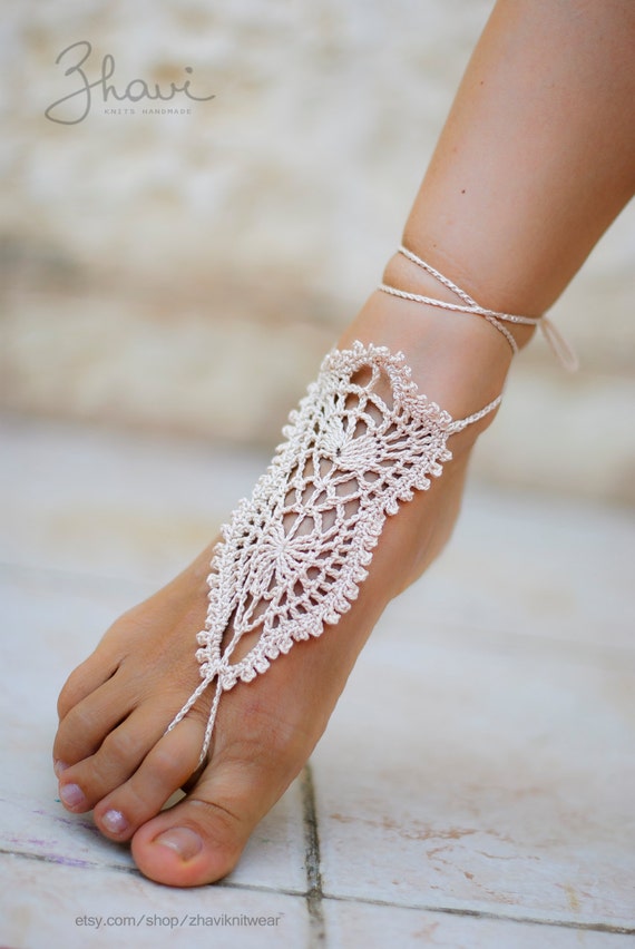 Bridal Foot jewelry Beach wedding Beige Crochet Barefoot Sandals Nude ...