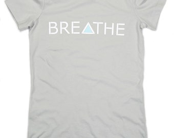 Women's T-shirt  Breathe Triangle Gray White  Blue Lettering Abstract Geometric Graphic Modern Stylish Cotton