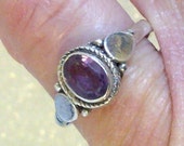 Pretty Silver Amethyst Ring Size 7 - Delicate Faceted Purple Stone - February Birthstone