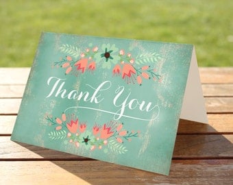 Thank You Cards Instant Download Floral Watercolor Flower