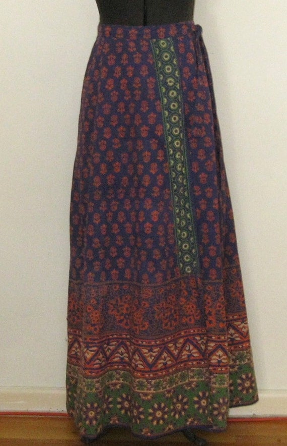 70's Indian WRAP Skirt Maxi Skirt Floor Length Cotton