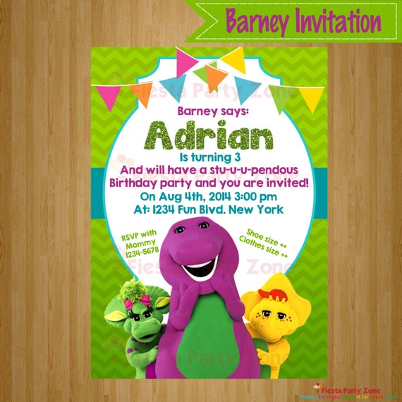 Barney Invitations Birthday Party 1