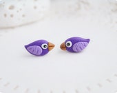 Earring Studs Cute Little Bird, Tiny Purple Bird earrings Earring Studs Cute Little Bird, Tiny Purple Bird earrings