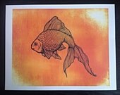 Items similar to 8x10 Goldfish Print of Original Ink Drawing - Glossy