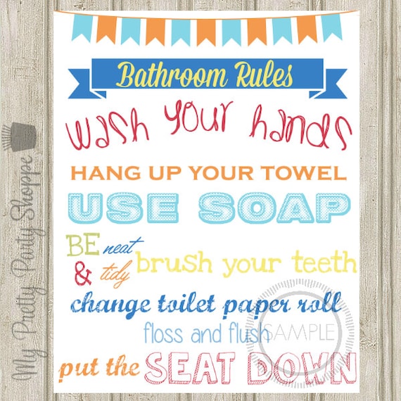 Printable 8x10 Bathroom Rules Sign / Wall Art INSTANT