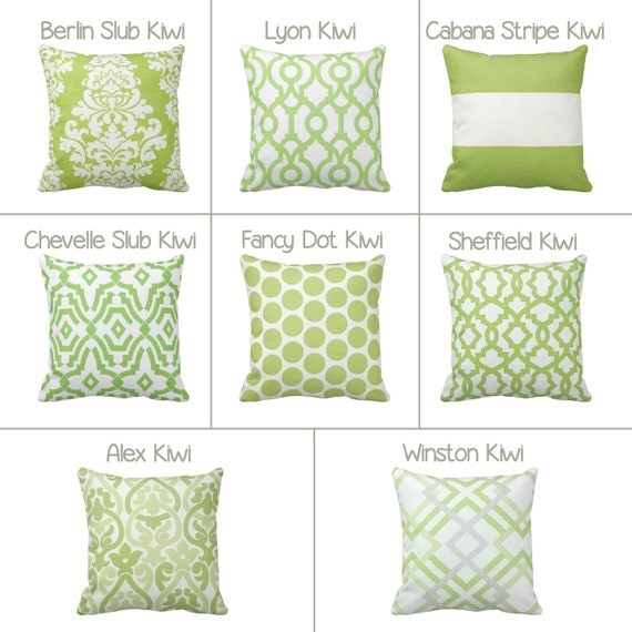 Zippered Kiwi Green and White Throw Pillow Case Geometric