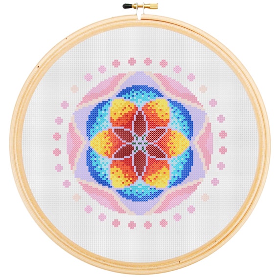 Download Items similar to Mandala Cross Stitch Pattern - Fiery Flower Mandala Embroidery Chart - Instant ...