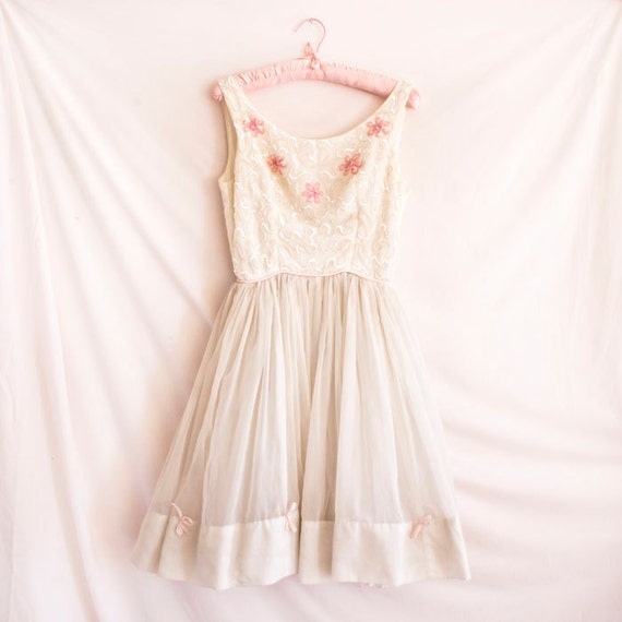 Items similar to vintage swedish white and pink party dress on Etsy