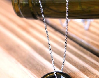 Recycled Wine Bottleneck Piece Necklace - Dark Olive