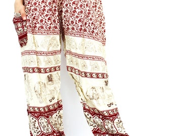 Red Elephant art design pants Yoga pants Thai Fisherman Pants:One size ...