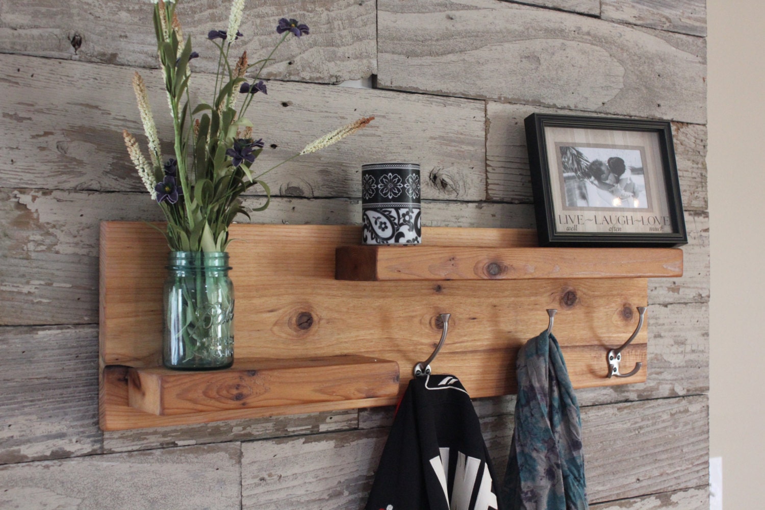 Unique Rustic Entryway Hanging Wall Coat Rack With Floating